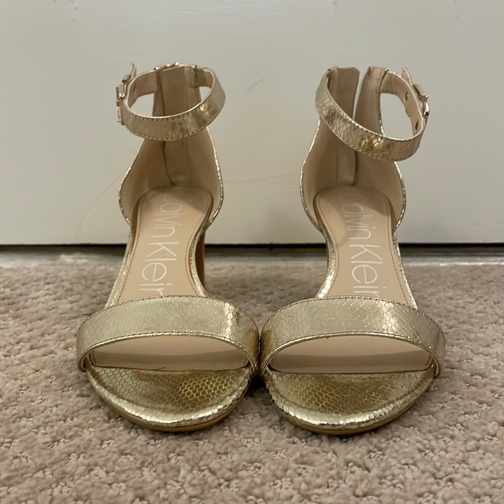 calvin klein gold snakeskin heels